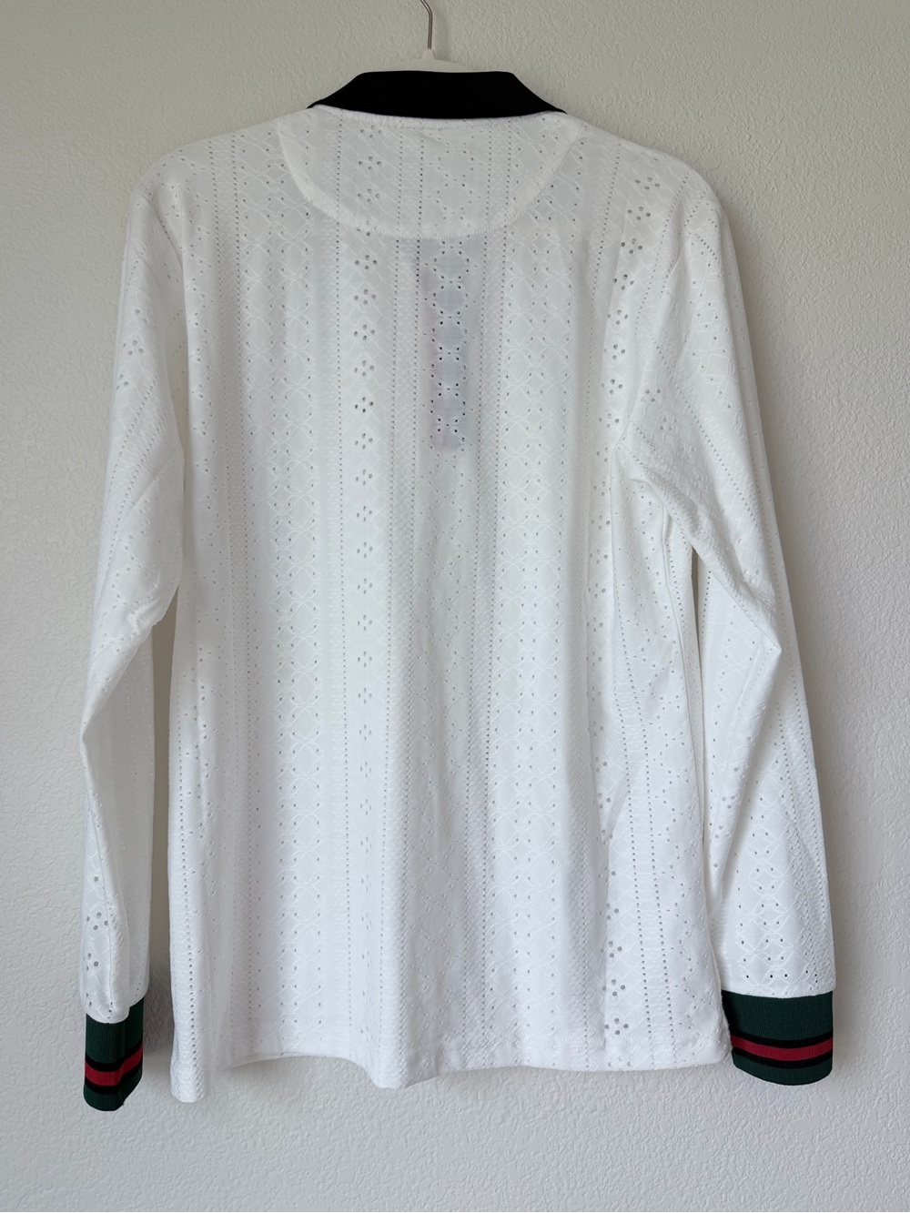 Azaro Uomo Eyelet Knit Quarter Zip Polo White Red Green Unisex Size S - Picture 2 of 11